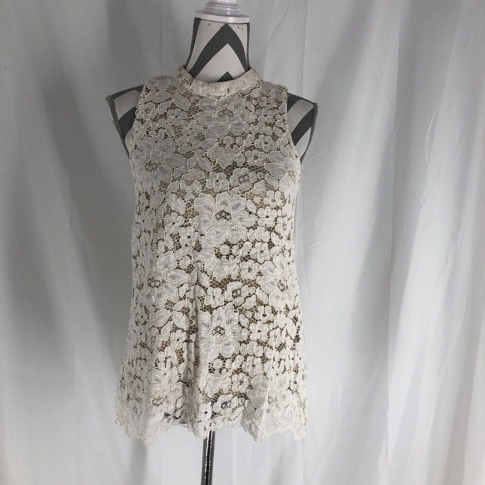 Rose + Olive Sleeveless Lined and Lace Top Size Medium Off White Ivory color